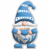 Blue White Hanukkah Gnome holding Menorah シール (正面)