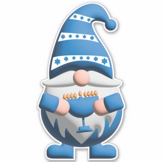 Blue White Hanukkah Gnome holding Menorah シール (正面)