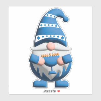 Blue White Hanukkah Gnome holding Menorah シール