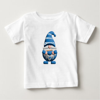Blue White Hanukkah Gnome holding Menorah ベビーTシャツ