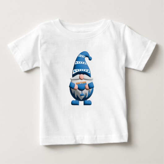 Blue White Hanukkah Gnome holding Menorah ベビーTシャツ (正面)