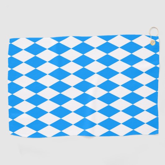 Blue White Harlequin Diamonds Checkers Design ゴルフタオル (横)