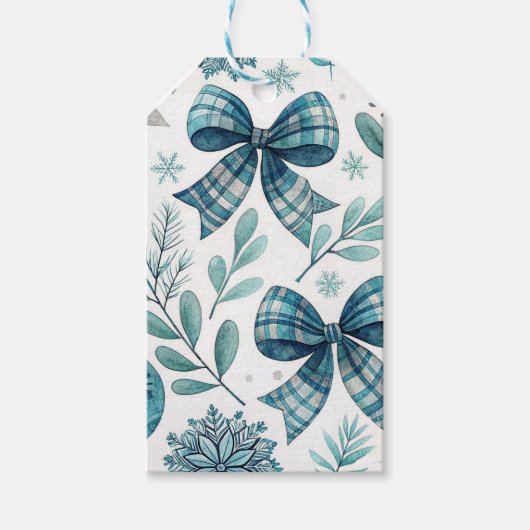 BLUE & WHITE HOLIDAY BOWS ギフトタグ (正面)