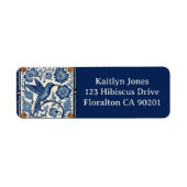 Blue & White Hummingbird Personalized Name Address ラベル (正面)