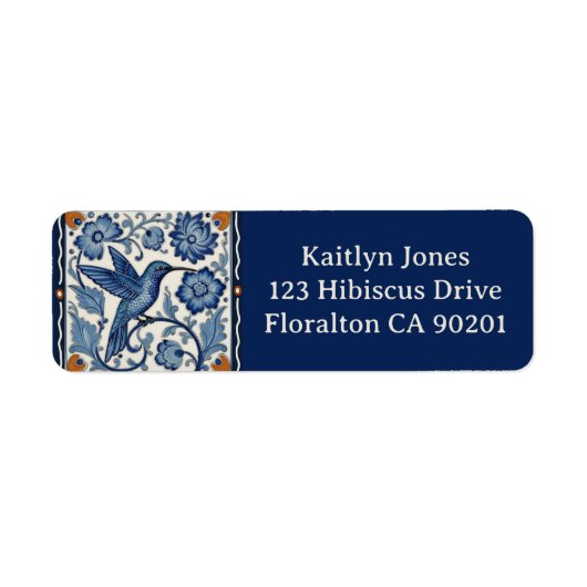 Blue & White Hummingbird Personalized Name Address ラベル (正面)