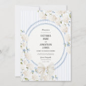 Blue White Hydrangea Stripe Vintage Wedding 招待状 (正面)