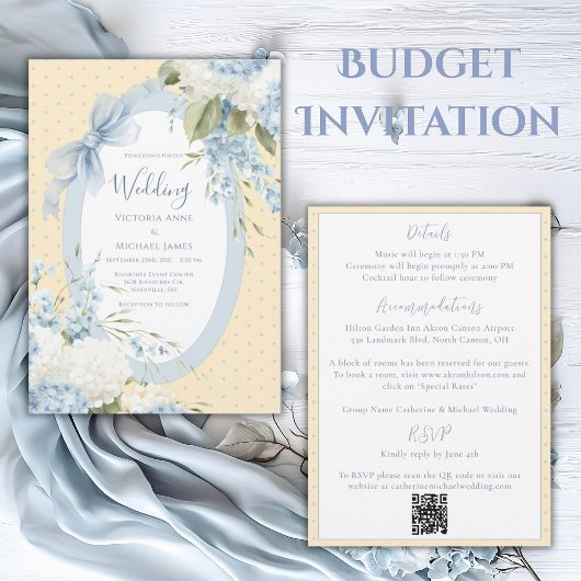 Blue White Hydrangeas Elegant Budget Wedding 招待状