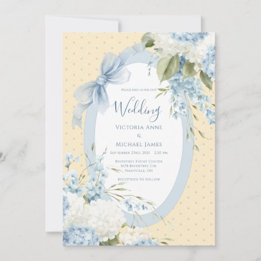 Blue White Hydrangeas Elegant Budget Wedding 招待状 (正面)