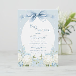 Blue White Hydrangeas Ribbon Vintage Baby Shower 招待状