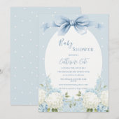 Blue White Hydrangeas Ribbon Vintage Baby Shower 招待状 (正面/裏面)