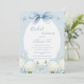 Blue White Hydrangeas Ribbon Vintage Bridal Shower 招待状