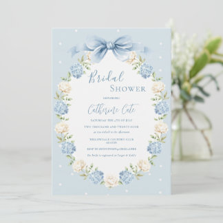 Blue White Hydrangeas Ribbon Vintage Bridal Shower 招待状