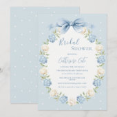 Blue White Hydrangeas Ribbon Vintage Bridal Shower 招待状 (正面/裏面)