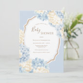 Blue & White Hydrangeas Vintage Baby Shower 招待状 (スタンド正面)