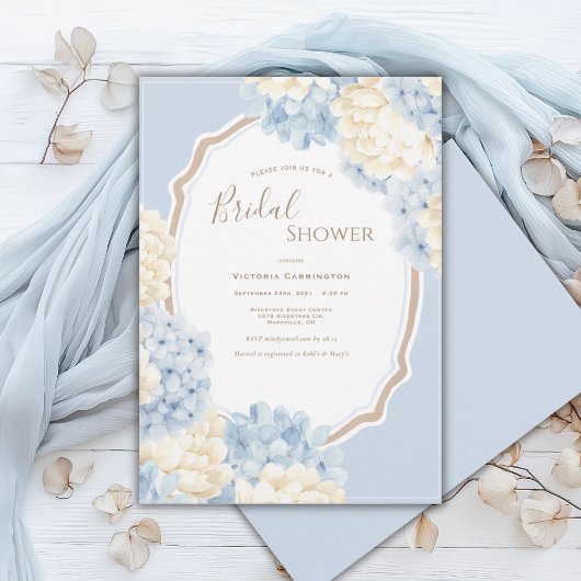 Blue & White Hydrangeas Vintage Bridal Shower 招待状