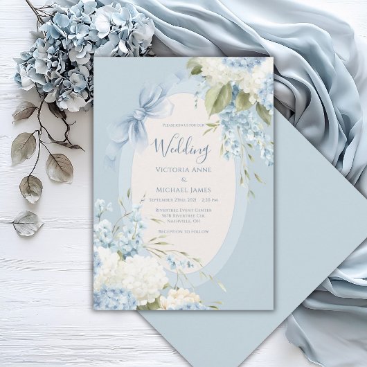 Blue White Hydrangeas Vintage Elegant Wedding Invi 招待状