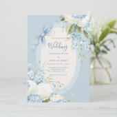 Blue White Hydrangeas Vintage Elegant Wedding Invi 招待状 (スタンド正面)
