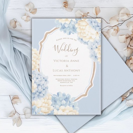 Blue & White Hydrangeas Vintage Wedding 招待状