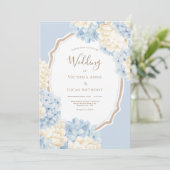 Blue & White Hydrangeas Vintage Wedding 招待状 (スタンド正面)