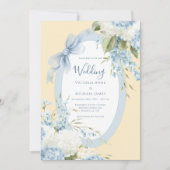 Blue White Hydrangeas Yellow Elegant Wedding 招待状 (正面)