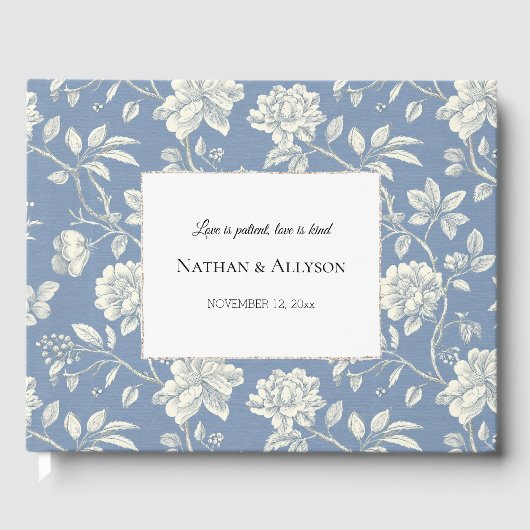 Blue White Ivory Flowers Wedding ゲストブック (正面)