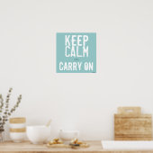 Blue & White Keep Calm and Carry On Art Poster ポスター (キッチン)