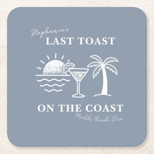 Blue & White Last Toast on the Coastバチェロレッテ スクエアペーパーコースター (正面)
