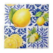 Blue White Lemon Pattern Mediterranean Citrus タイル (正面)