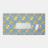 Blue White Lemon Tile Mediterranean Pattern デスクマット (キーボード&マウス)