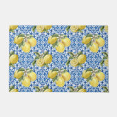 Blue White Lemon Tile Mediterranean Pattern ドアマット (正面)