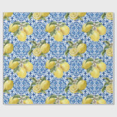 Blue White Lemon Tile Mediterranean Pattern ラッピングペーパー (フラット)