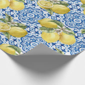 Blue White Lemon Tile Mediterranean Pattern ラッピングペーパー (角)