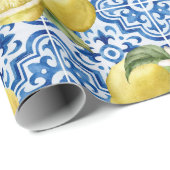 Blue White Lemon Tile Mediterranean Pattern ラッピングペーパー (ロールコーナー)