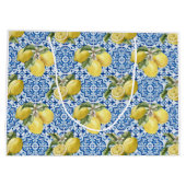 Blue White Lemon Tile Mediterranean Pattern ラージペーパーバッグ (裏面)