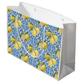 Blue White Lemon Tile Mediterranean Pattern ラージペーパーバッグ (裏面アングル)