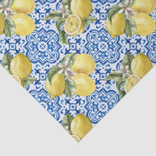 Blue White Lemon Tile Mediterranean Pattern 薄葉紙 (詳細)