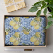 Blue White Lemon Tile Mediterranean Pattern 薄葉紙 (ギフト)