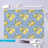 Blue White Lemon Tile Mediterranean Pattern 薄葉紙 (クラフト)