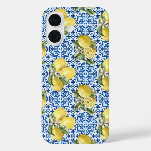 Blue White Lemon Tile Mediterranean Pattern Case-Mate iPhoneケース (裏面)