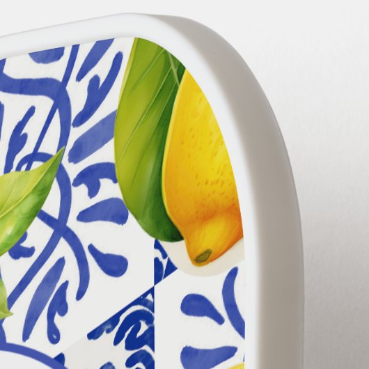 Blue White Lemon Tile Pattern Citrus Monogram Name ピックルボールラケット (左詳細)