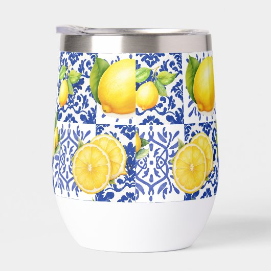 Blue White Lemon Tile Pattern Mediterranean Citrus (右面)