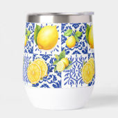 Blue White Lemon Tile Pattern Mediterranean Citrus (左面)