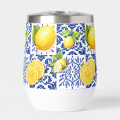 Blue White Lemon Tile Pattern Mediterranean Citrus (正面)