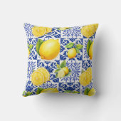 Blue White Lemon Tile Pattern Mediterranean Citrus クッション (裏面)