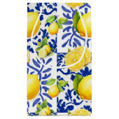 Blue White Lemon Tile Pattern Mediterranean Citrus スモールペーパーバッグ (裏面)