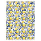 Blue White Lemon Tile Pattern Mediterranean Citrus テーブルクロス (正面)