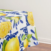 Blue White Lemon Tile Pattern Mediterranean Citrus テーブルクロス (インサイチュ)