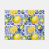 Blue White Lemon Tile Pattern Mediterranean Citrus ドアマット (正面)