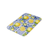 Blue White Lemon Tile Pattern Mediterranean Citrus バスマット (アングル)
