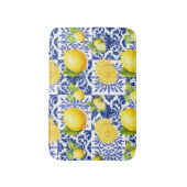 Blue White Lemon Tile Pattern Mediterranean Citrus バスマット (正面縦)